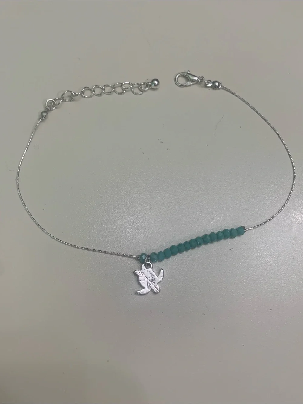 Turquoise Beaded Turtle Anklet Silver Adjustable Beach Dainty Summer Jewelry
